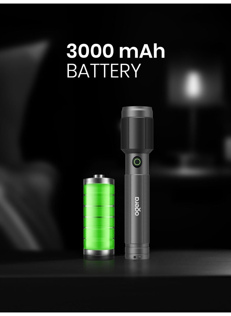 أوجيرا كشاف LED قابل لإعادة الشحن | إضاءة ليزر عالية القدرة 20 واط | سطوع 1500 لومن | مدى إضاءة 2000 متر | شحن USB Type-C | مقاوم للماء IPX5 | خاصية الزوم ووضع SOS للطوارئ | ضمان سنتين | OG1015SL | أسود - Image 5